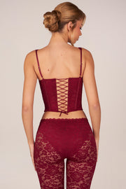 Oh Polly Jemara Top Corset Rouge Cerise Dentelle Laçage