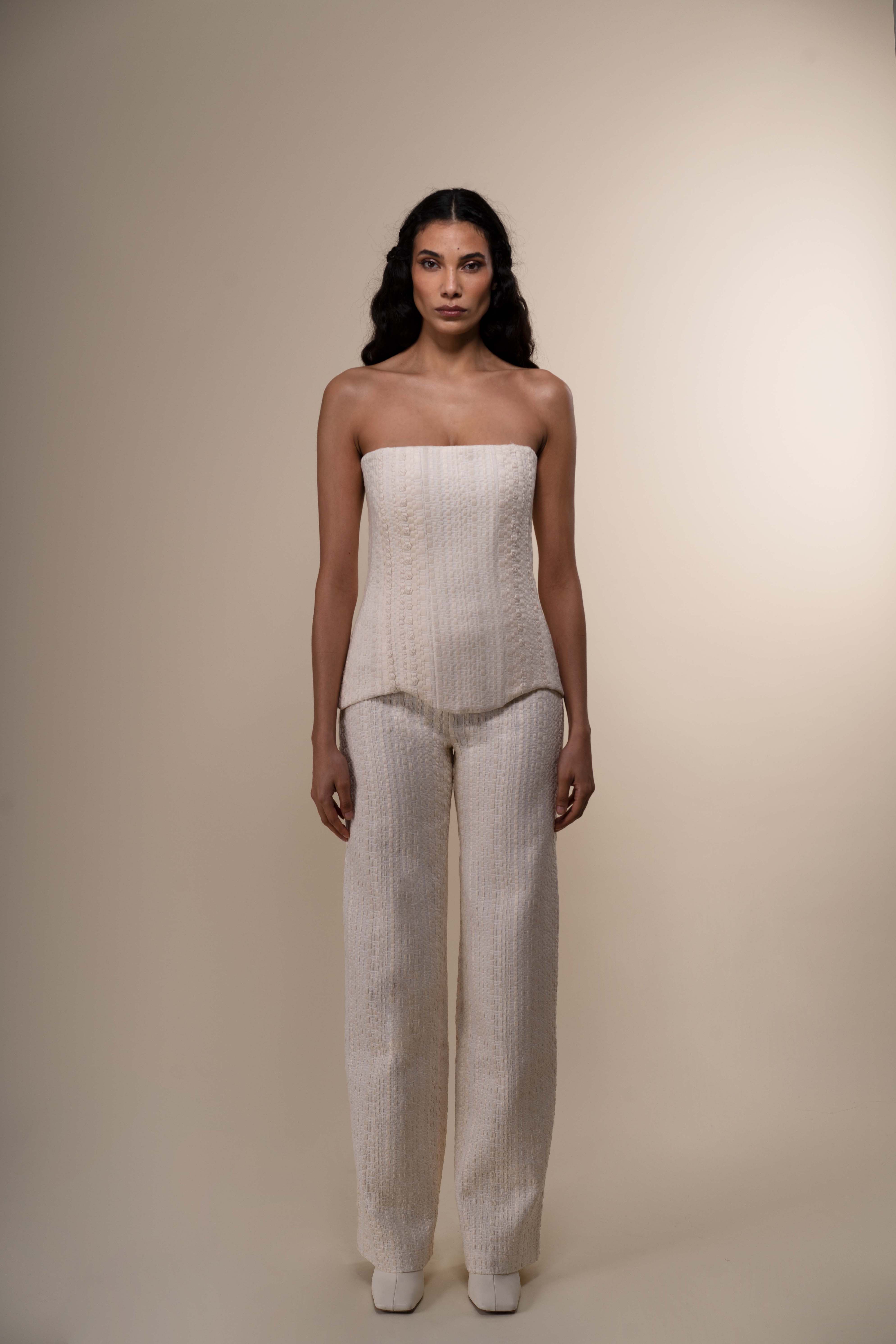 The Ethiquette Aphrodite pantalon Athena tweed clair