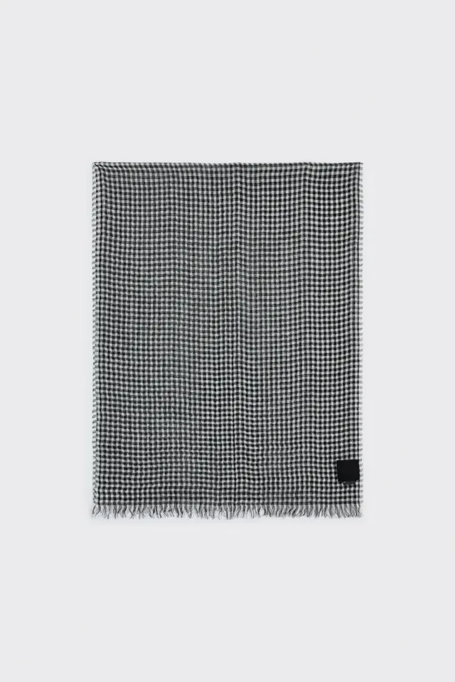 Liviana Conti Greta foulard lin blanc noir 70x200 carreaux