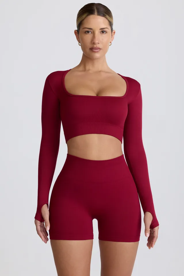 Oh Polly Super Sculpt BT2164 crop top bordeaux manches longues