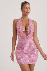 Oh Polly Mabella Mini Robe Rose Strass Perles