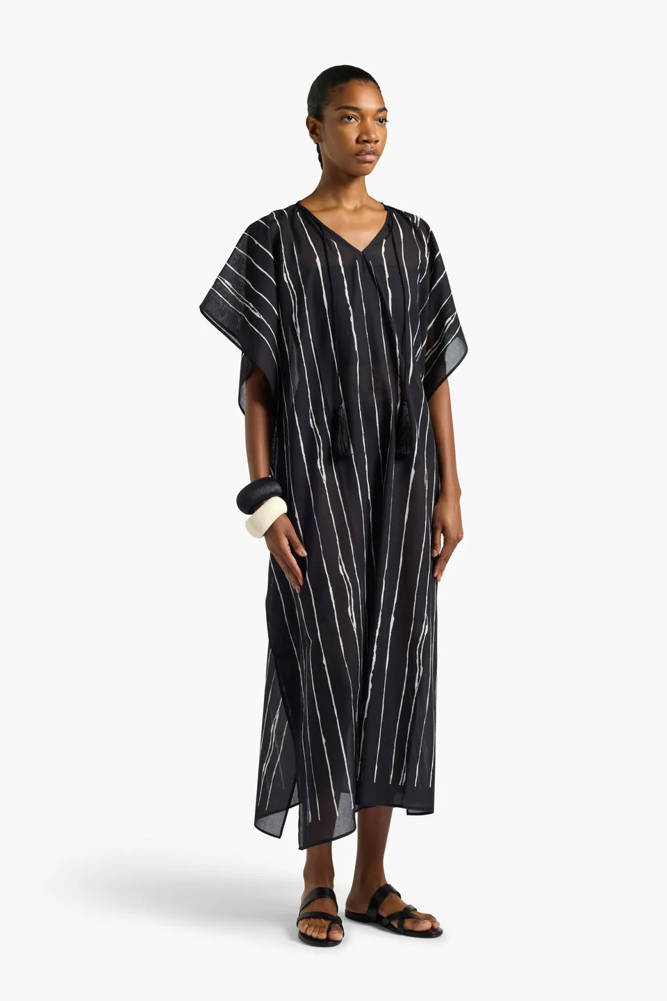 Liviana Conti Caftan Zabica long coton rayé noir