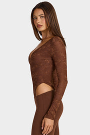 Oh Polly Shania body dentelle marron manches longues