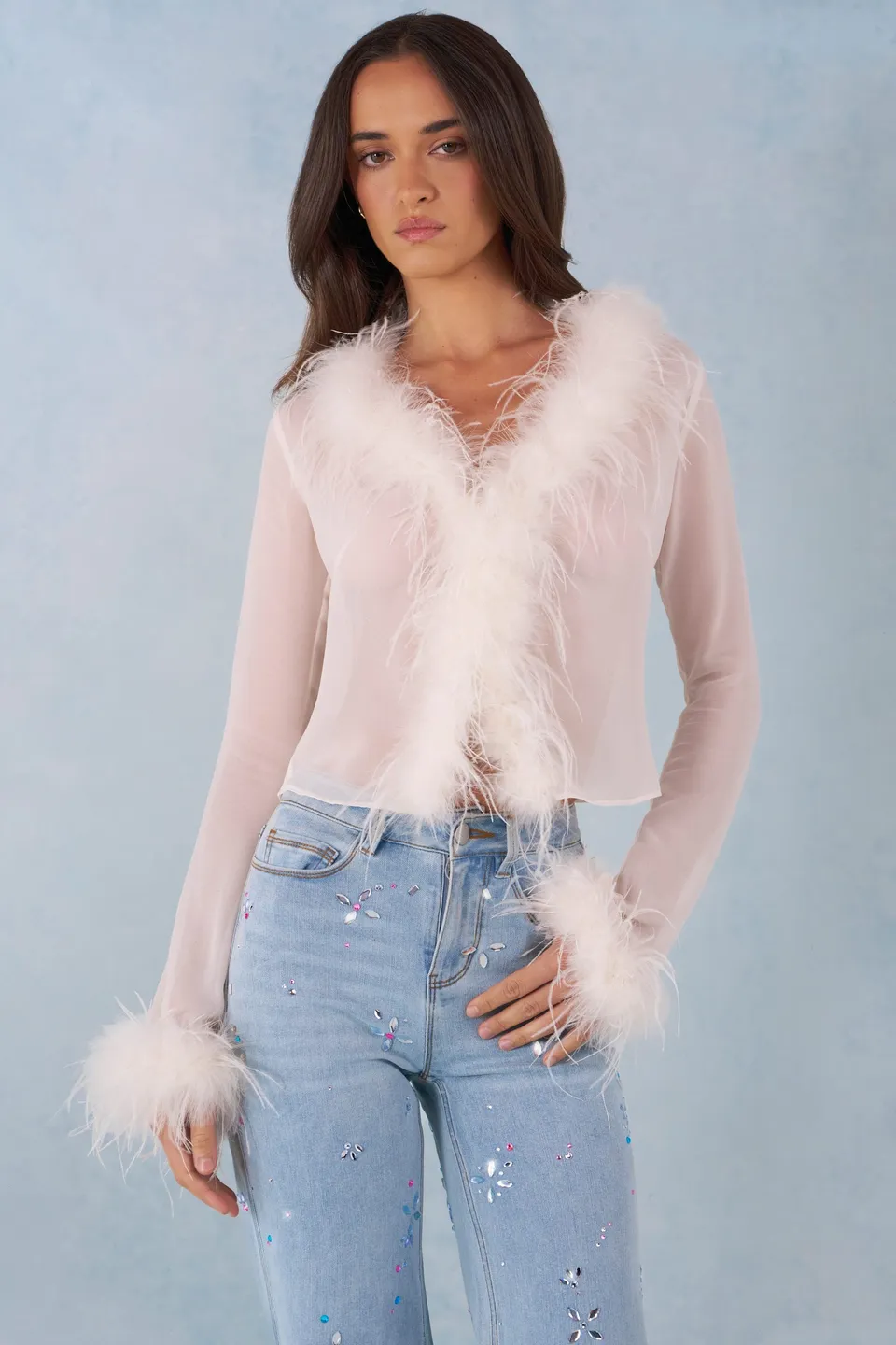 Oh Polly Elisia top plumes ivoire chiffon