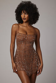 Oh Polly Durrani Mini Robe Strass Moka Marron