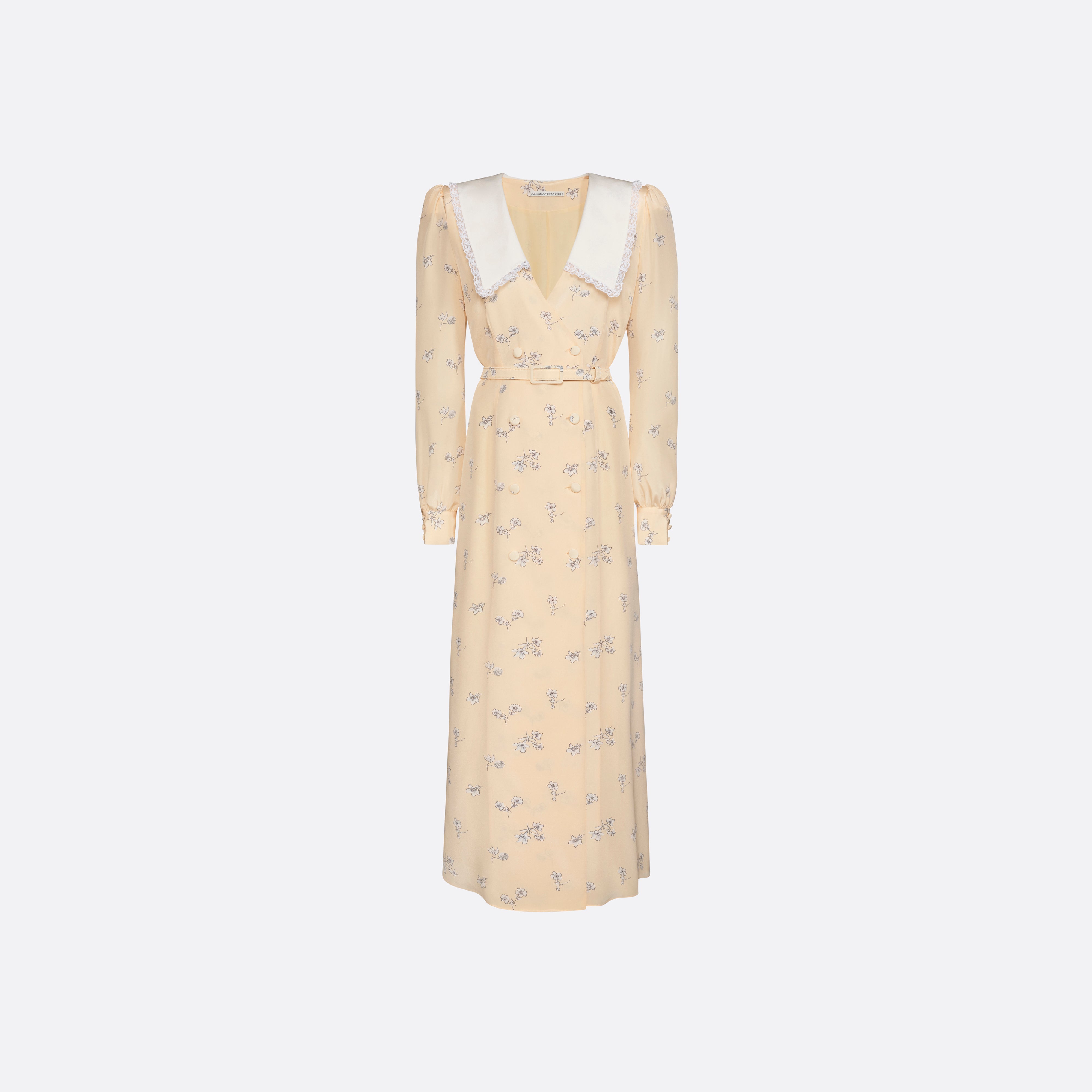 Alessandra Rich Silk Midi Dress with Collar robe midi jaune pâle soie