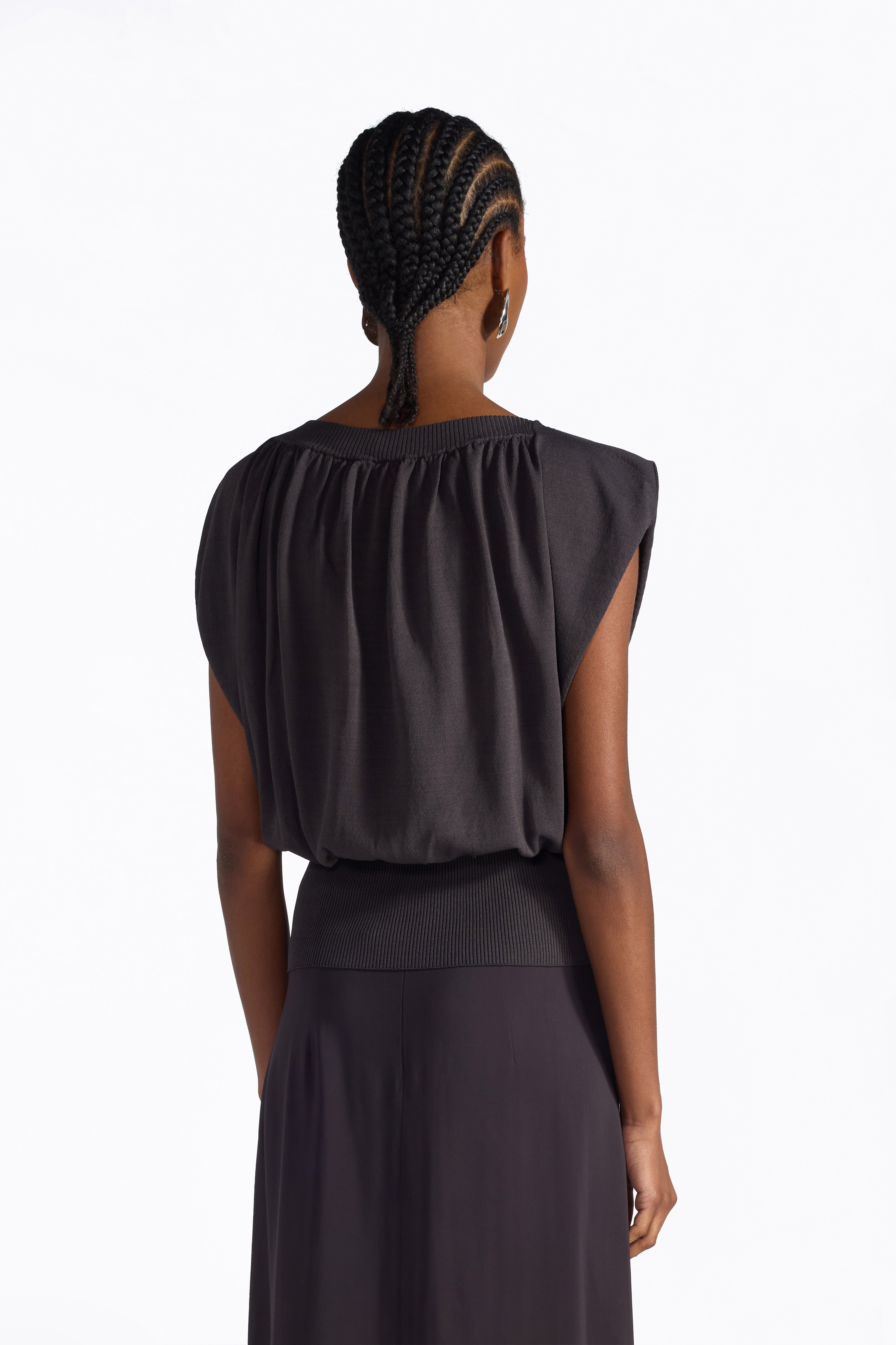 Liviana Conti Marisol Pull Viscose Stretch Ardoise Manches Ailette