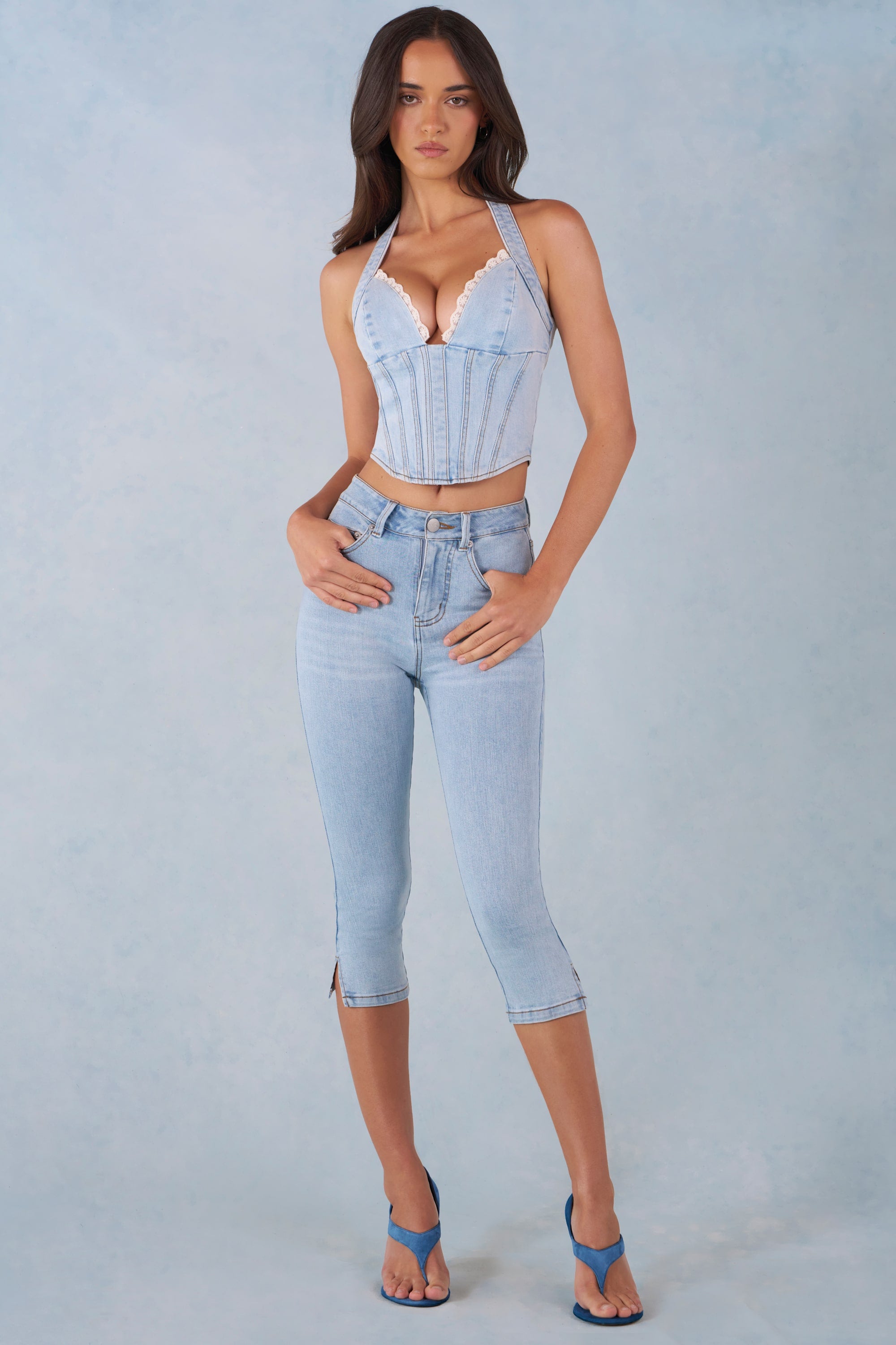 Oh Polly jean capri taille mi-haute denim clair stretch