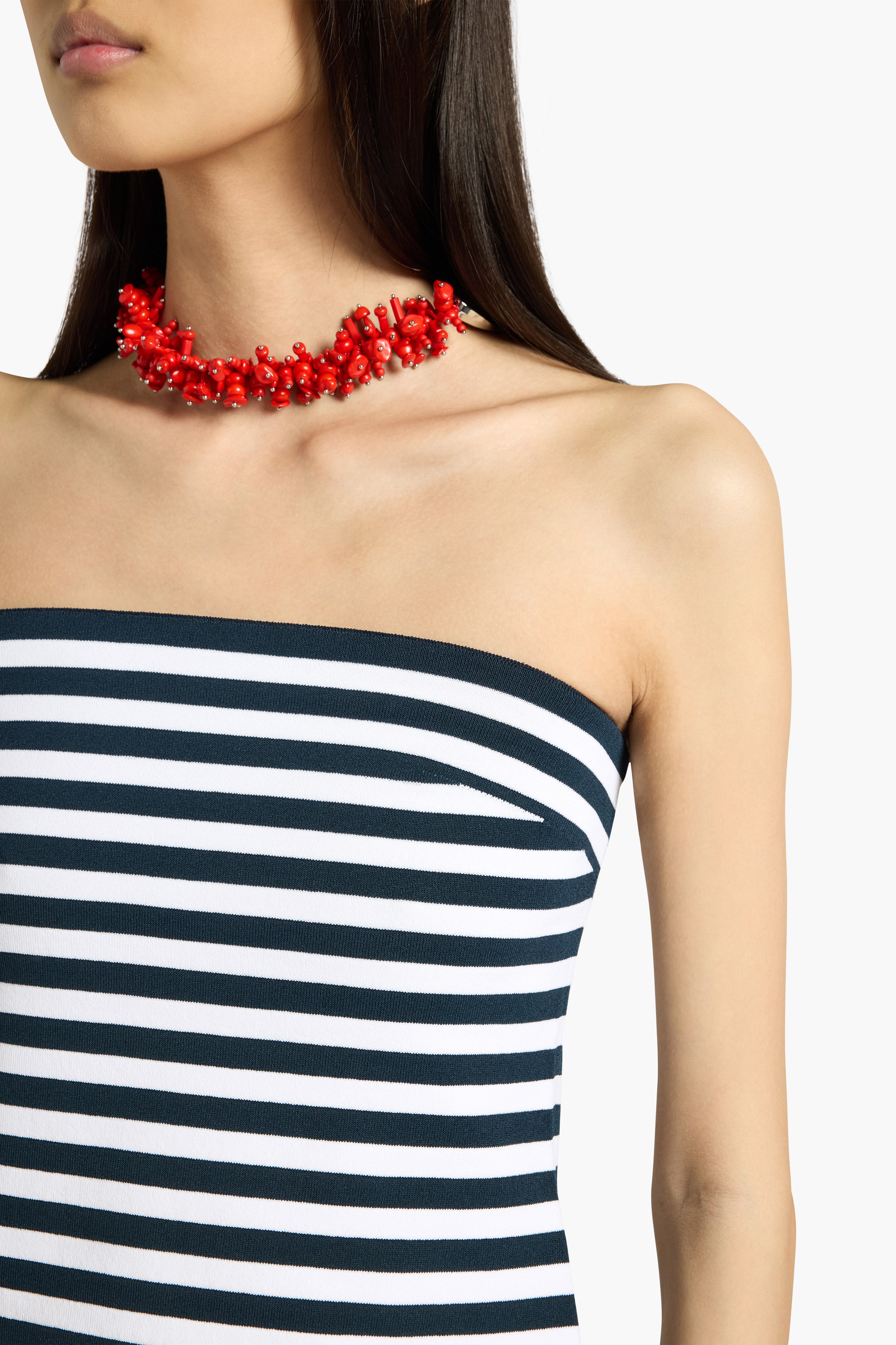 Liviana Conti Gwenda top bandeau viscose bleu-blanc