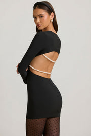 Oh Polly Akari Mini Robe Noire Perles Dos Ouvert