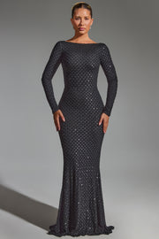 Oh Polly Jailene robe de soirée noire dos nu strass