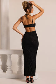 Oh Polly Monte Carlo robe maxi noire perlée col bénitier