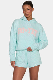 Oh Polly Oversized Applique Hoodie sweat femme menthe pois