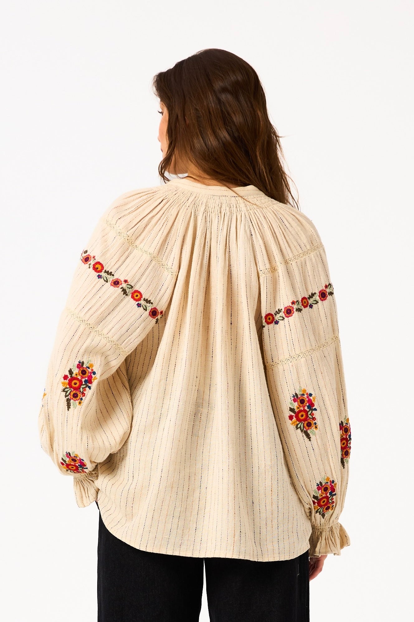 Chicosoleil Tops Blouse Amara beige thin stripe coton S