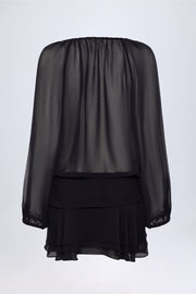 Oh Polly Dresses Avalon mini robe noire manches ballon