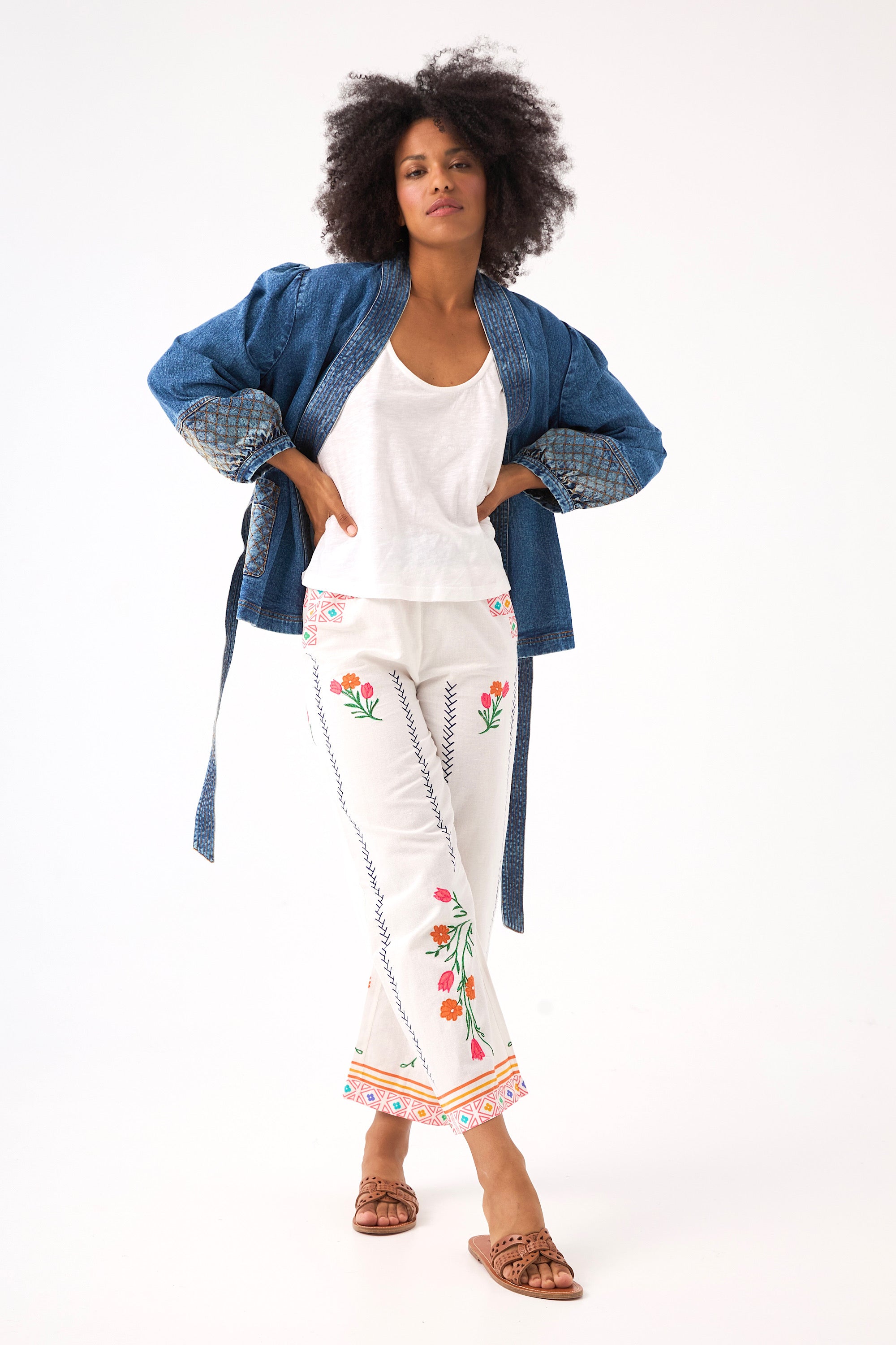 CHICOSOLEIL Iggy pantalon off white XS-XL brodé coton