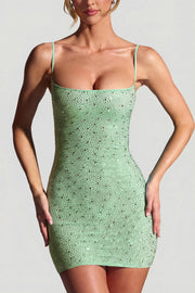Oh Polly Embellished Aellin 9003 mini robe matcha strass