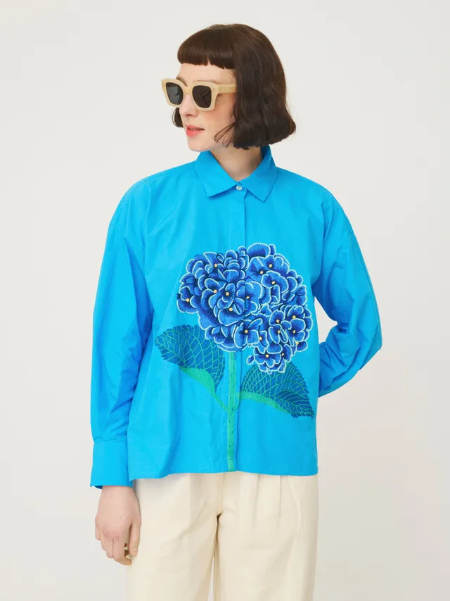 Mii Greta chemise brodée bleu turquoise