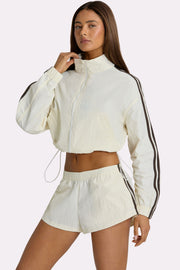Oh Polly Woven Zip-Up Track Jacket veste coconut cropped