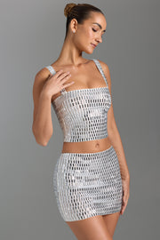 Oh Polly Adaia jupe micro mini blanche strass taille basse
