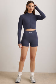 Oh Polly Bo+Tee FlexiRib Zip-Up Cropped Jacket veste indigo slate