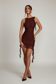 Oh Polly Iolanda 5635 robe mini dos nu volants marron