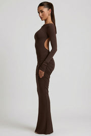 Oh Polly Regine robe longue marron chocolat modal