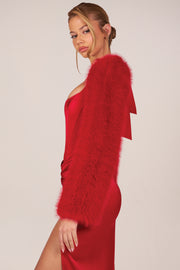 Oh Polly Accessories Noemi manches fourrure rouge
