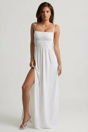 Oh Polly Olyssia robe maxi blanche bretelles smockée