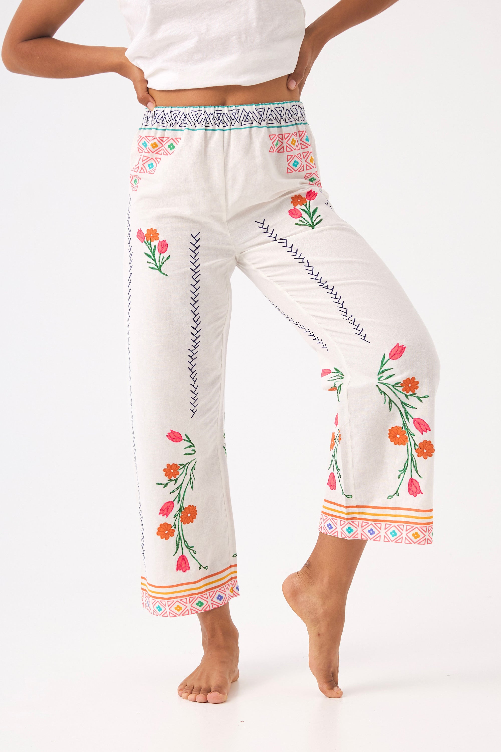CHICOSOLEIL Iggy pantalon off white XS-XL brodé coton