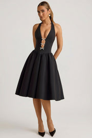 Oh Polly Angelina Robe Midi Licou Noire Black Nœuds