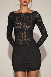 Oh Polly Eirlys robe mini dentelle noire col bateau