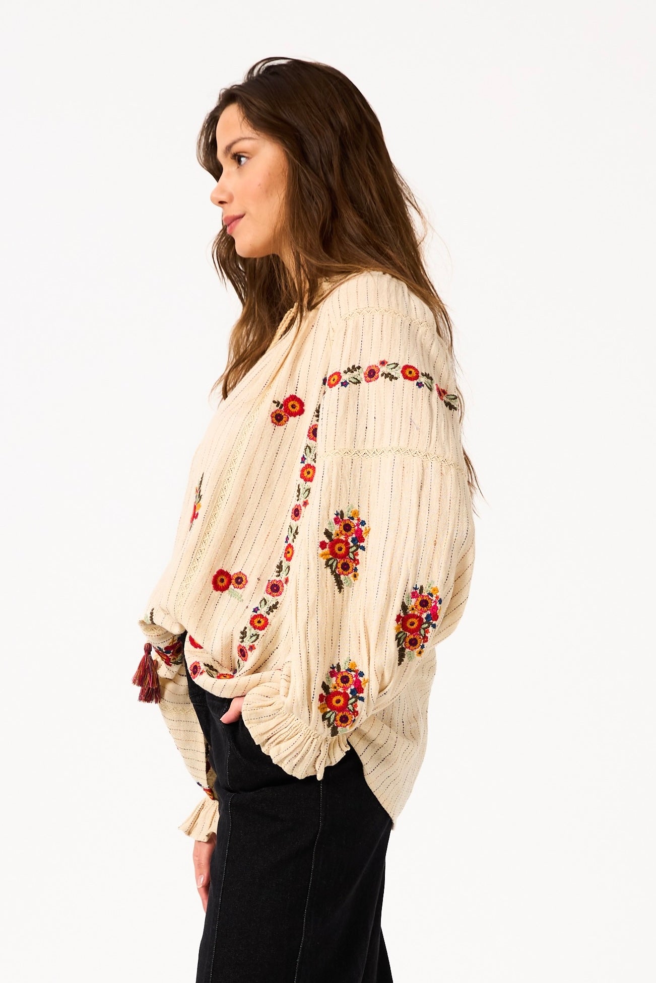 Chicosoleil Tops Blouse Amara beige thin stripe coton S