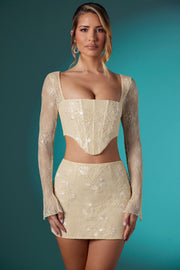 Oh Polly Embellished Romy jupe mini dentelle ivoire bodycon