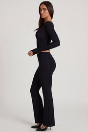 Oh Polly Vevina pantalon évasé noir taille mi-haute
