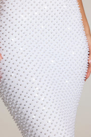 Oh Polly Constance robe maxi blanche perlée sequins