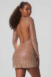 Oh Polly Ilana 11848 robe mini miel strass découpes