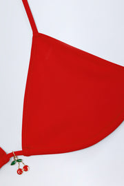 Oh Polly Canggu Triangle Haut Bikini Rouge Feu Bretelles Réglables