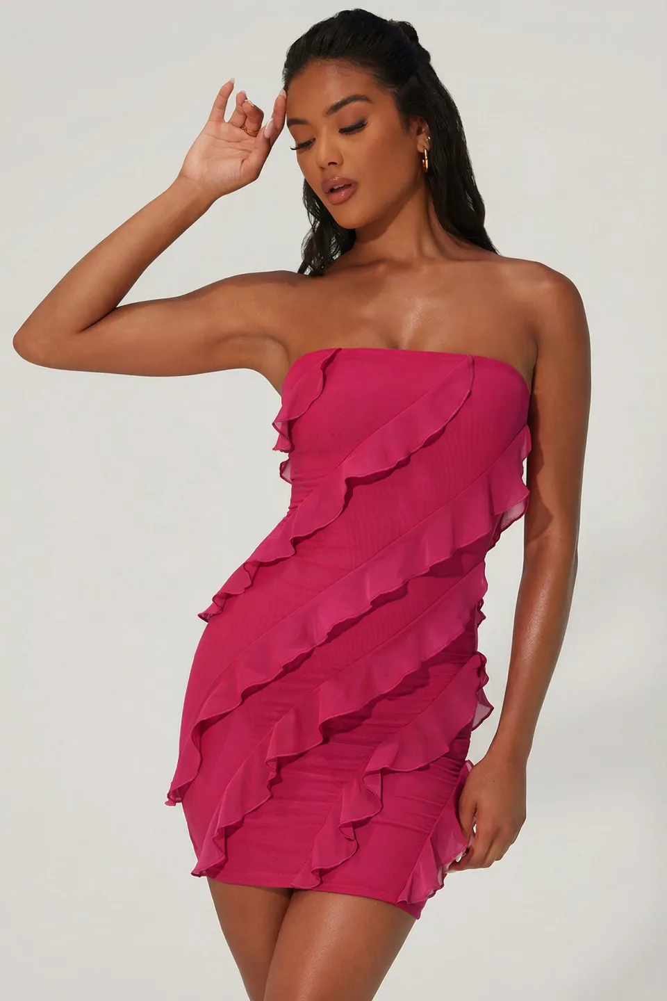 Oh Polly Tatiana robe mini bandeau framboise à volants