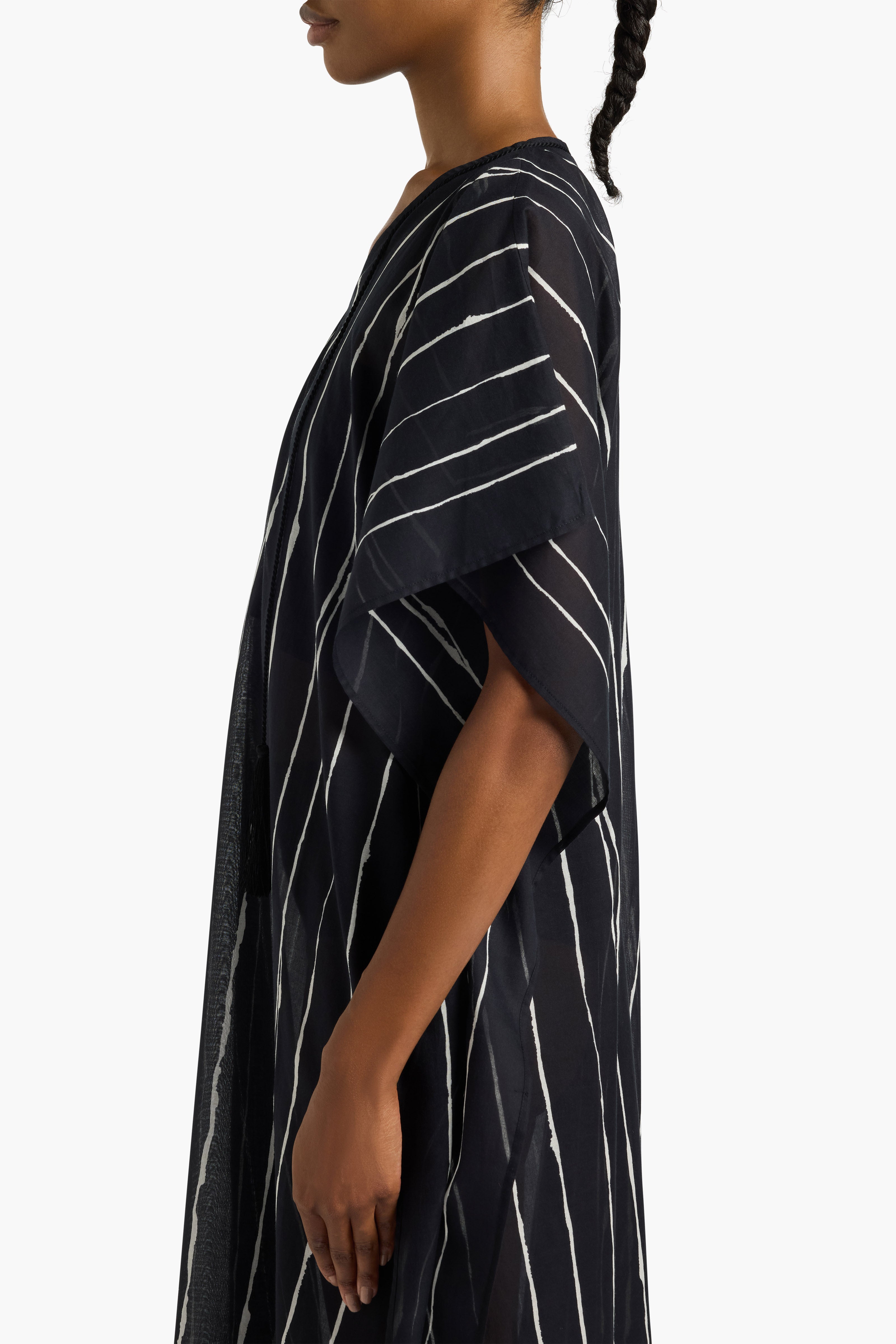 Liviana Conti Caftan Zabica long coton rayé noir