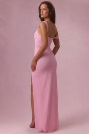 Oh Polly Naelle robe corset longue rose mesh fendue