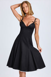 Oh Polly Mallory robe midi noire à nœuds coton