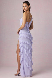 Oh Polly Hera 13744 robe maxi lilas volants fendue
