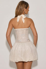Oh Polly Embellished 12733 robe mini bulle ivoire strass