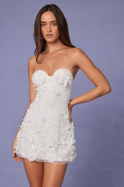 Oh Polly Embellished Edita robe mini blanche sequins fleurs