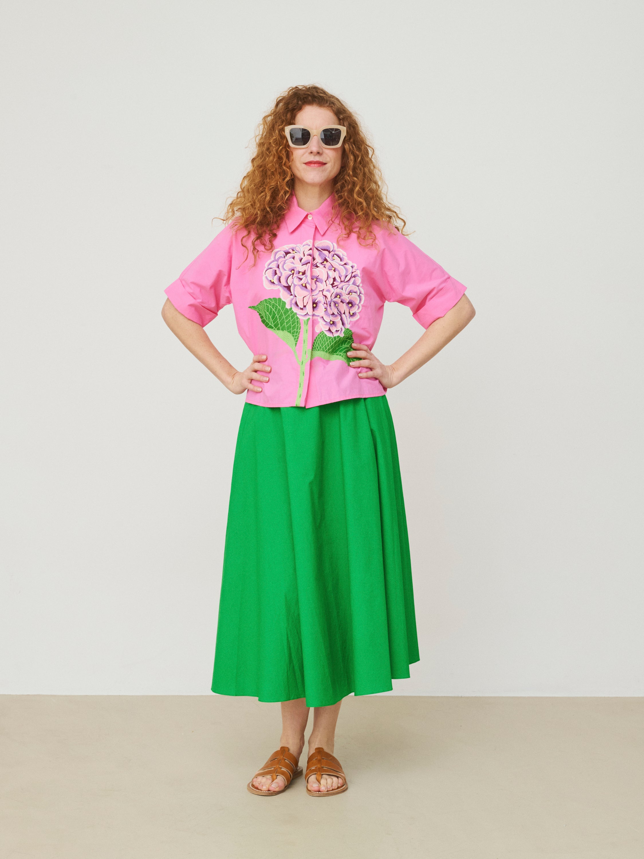 Mii Les iconiques Alba chemise rose hortensia brodé