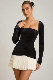Oh Polly Darline robe mini corset plissée noire velours
