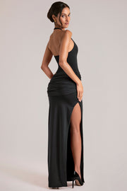 Oh Polly Deep Plunge Halterneck robe longue noire découpe