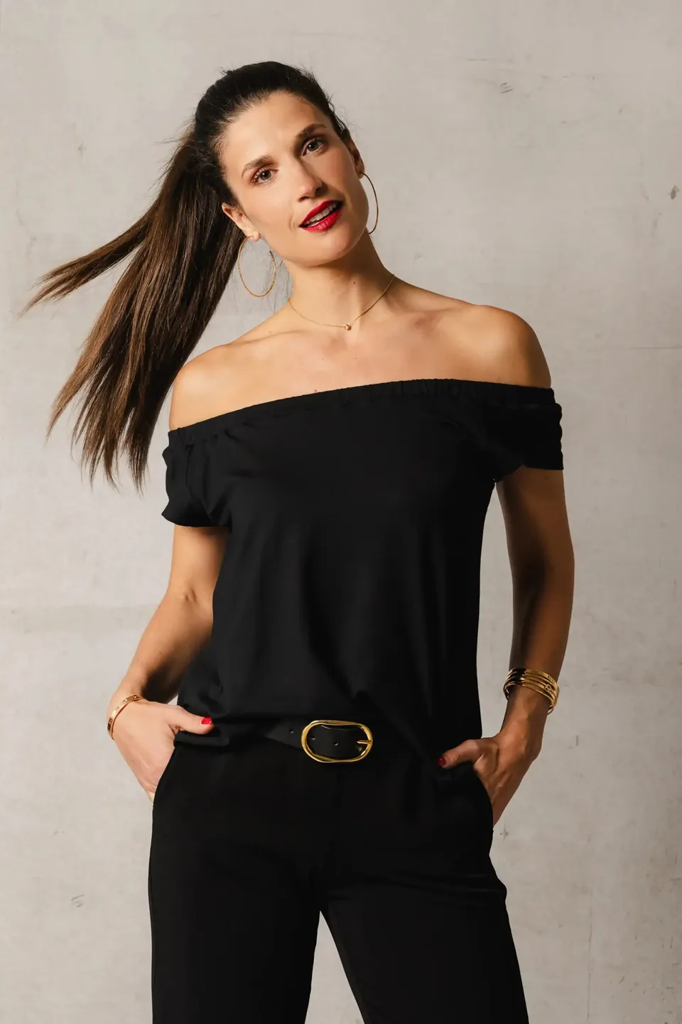 Thelma & Rose Alma top col bardot noir T1