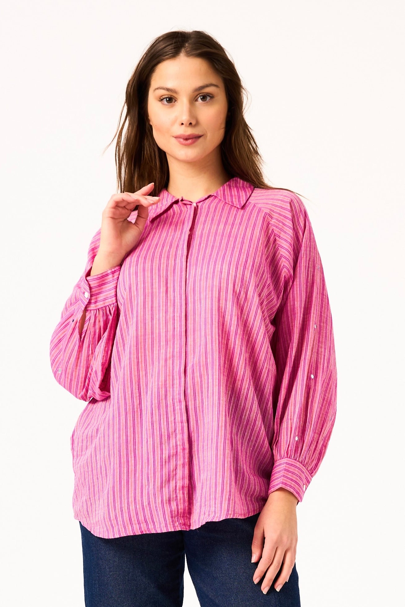 Chicosoleil Kizuna chemise rayée rose coton